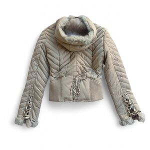 ❌SOLD❌Rare Y2K Bebe Down Puffer Rabbit Fur Hooded Corset Jacket